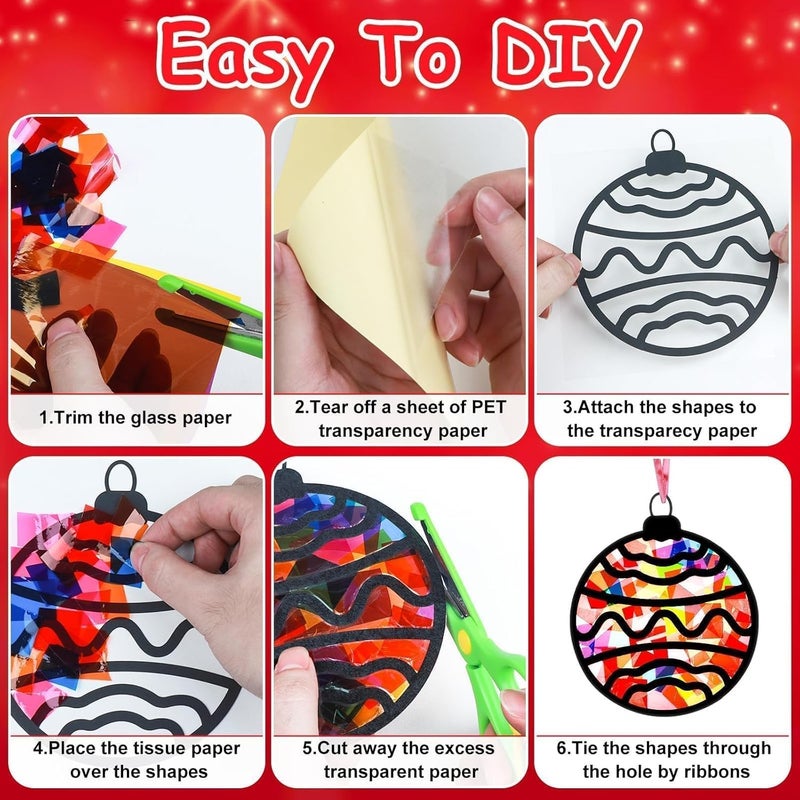 EggSun 36 Sets Christmas Ball Suncatchers Craft Kit for Kids Ornaments Stained Glass Effect Window Arts and Crafts Kit for Classroom Holiday Birthday Projects Home Party Favors Decorations Ages 4 8 12 - Image 3